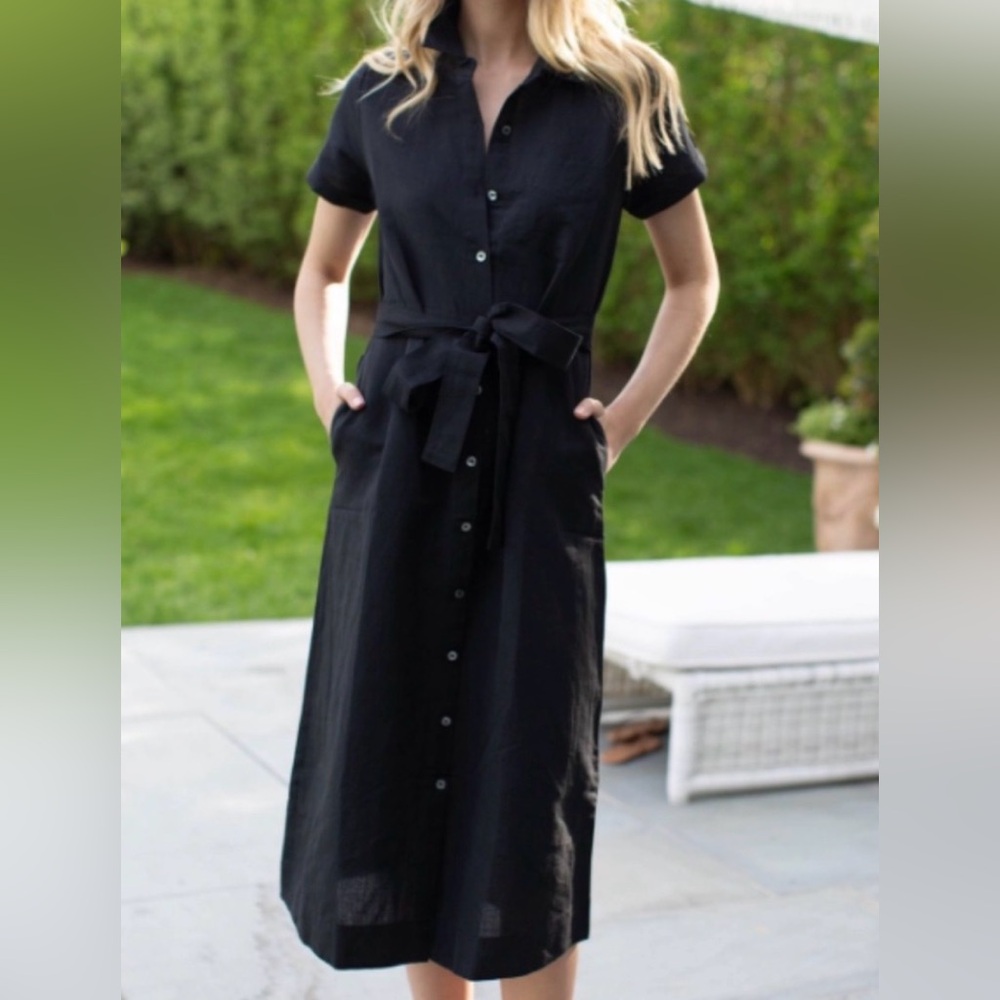 Marea by Liz Joy Hamptons Short-Sleeve Linen Button up Dress, XS